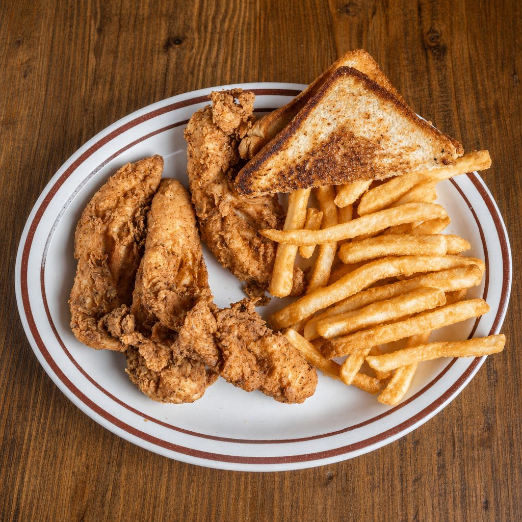 Hand-Battered Chicken Strips.